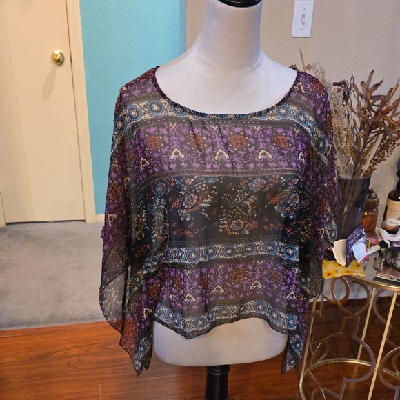 Band of Gypsies Tops - Band of Gypsies Sheer Black and Purple Blouse